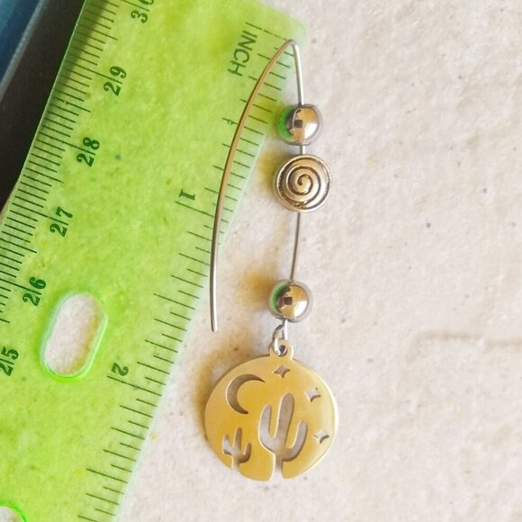 Cactus & Desert Night Sky - High Mirror Finish Stainless Steel Charm Earrings - Picture 7 of 8